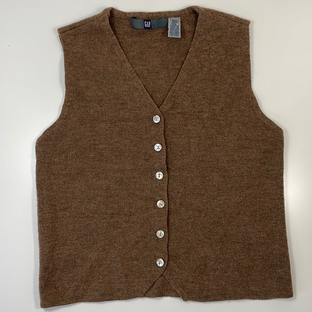 GAP Brown Knit Button-Up Sweater Vest